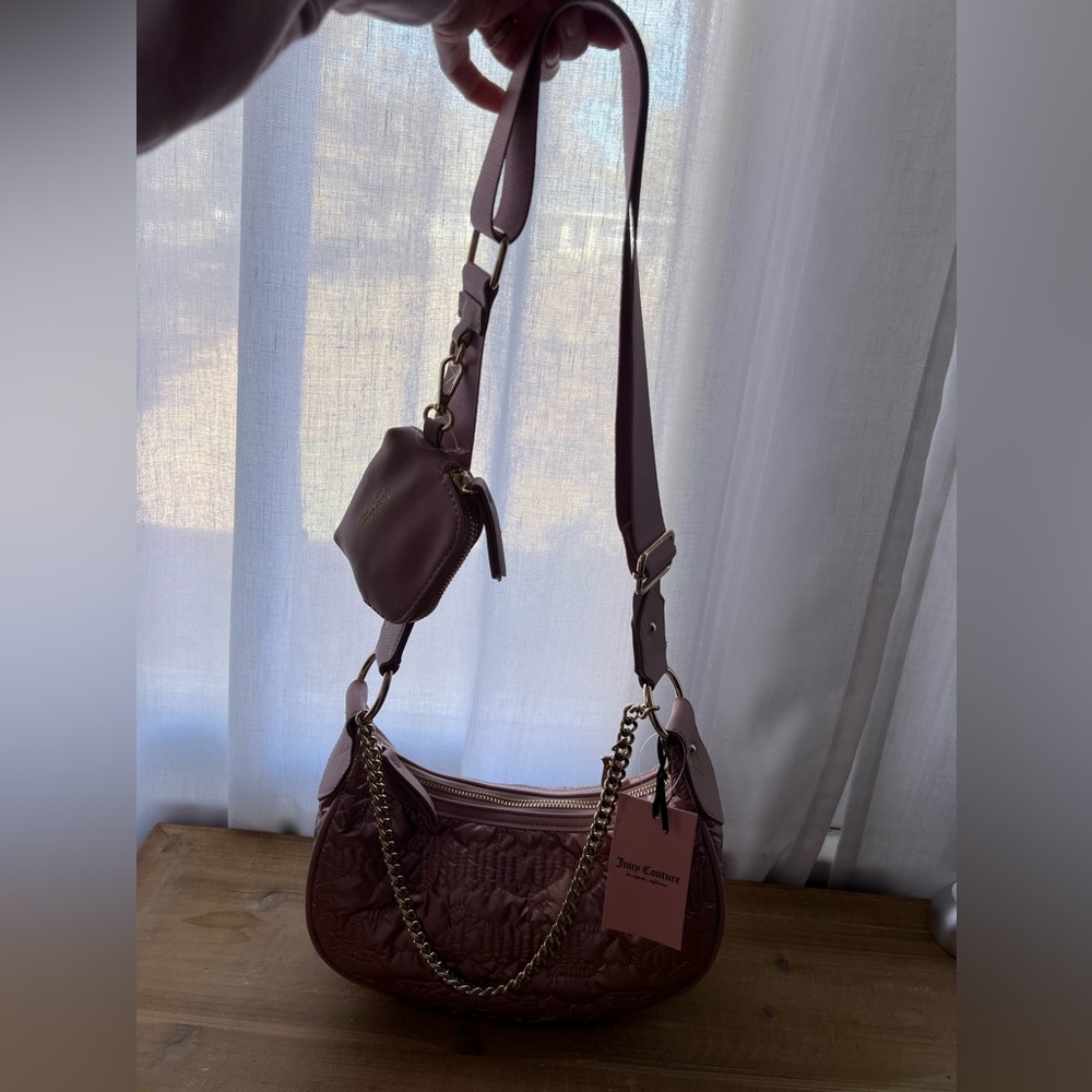 Juicy Couture Puff Halfmoon Crossbody Pink in Dusty Rose New - Picture 4 of 5